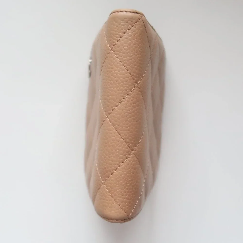 Chanel Classic Quilted Caviar Leather Bifold Wallet Beige with Silver CC Logo